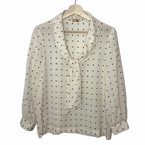 kate spade Tops - Kate Spade Square Dot Tie Neck Silk Blouse